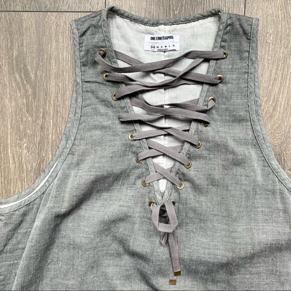 Free People One Teaspoon Dirty Work Tank Top Sleeveless Lace Up Grey XXS - Picture 6 of 17